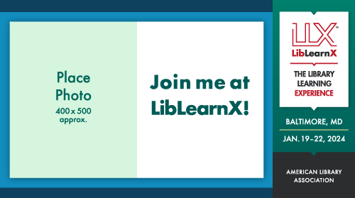 Sample of Join me at LibLearnX! Canva template, add your photo to personalize your post.